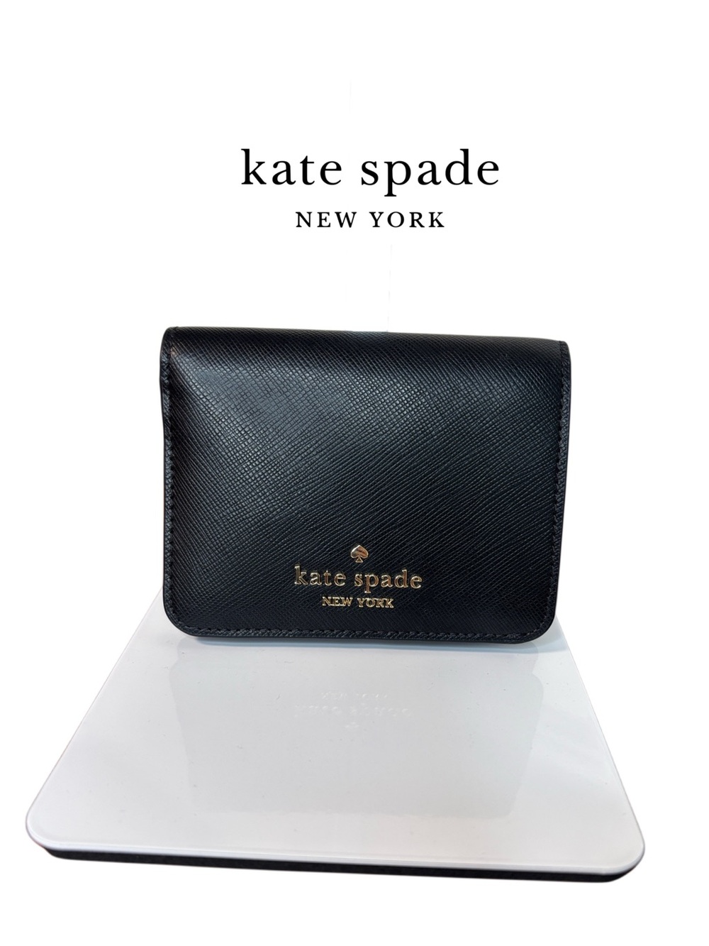 Kate Spade Black Saffiano Leather Compact Snap Wallet- New
